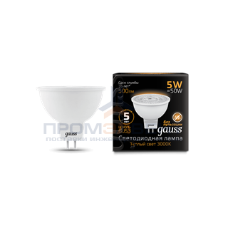 Лампа Gauss MR16 5W 500lm 3000K GU5.3 LED 1/10/100