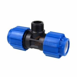 Тройник с переходом на наружную резьбу Политэк - 40 x 1" (винтовой, для труб ПНД)