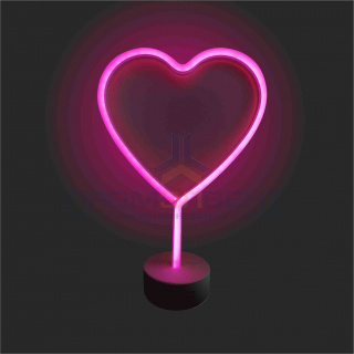 12-66 Светодиодный настольный неоновый светильник "Сердце", 3Вт, питание 3*АА, цвет свечения розовый, размеры: 203 х 85 х 300 мм