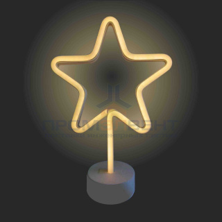 12-68 Светодиодный настольный неоновый светильник "Звезда", 3Вт, питание 3*АА, цвет свечения желтый, размеры: 200 х 85 х 305 мм