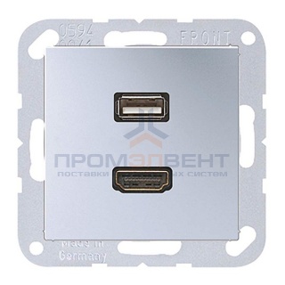 Розетка HDMI+USB Jung A Алюминий механизм+накладка