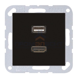 Розетка HDMI+USB Jung A Черный механизм+накладка