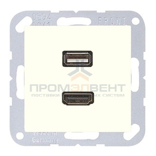 Розетка HDMI+USB Jung A+AS Слоновая кость механизм+накладка